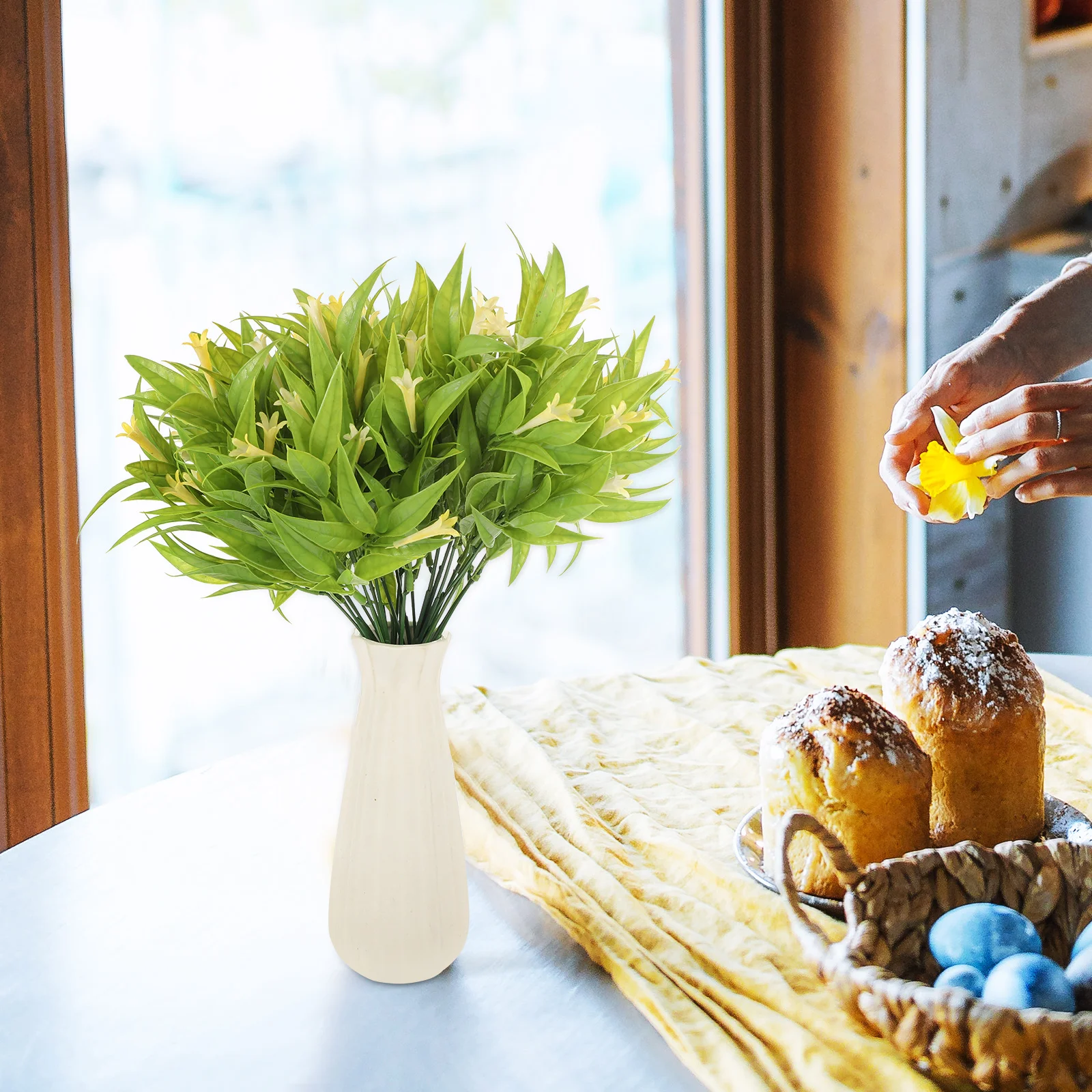 

6pcs Artificial Morning Glory Flowers Decor Indoor Outdoor Delicate Green BrideFlower Faux Bouquet Wedding Home Party