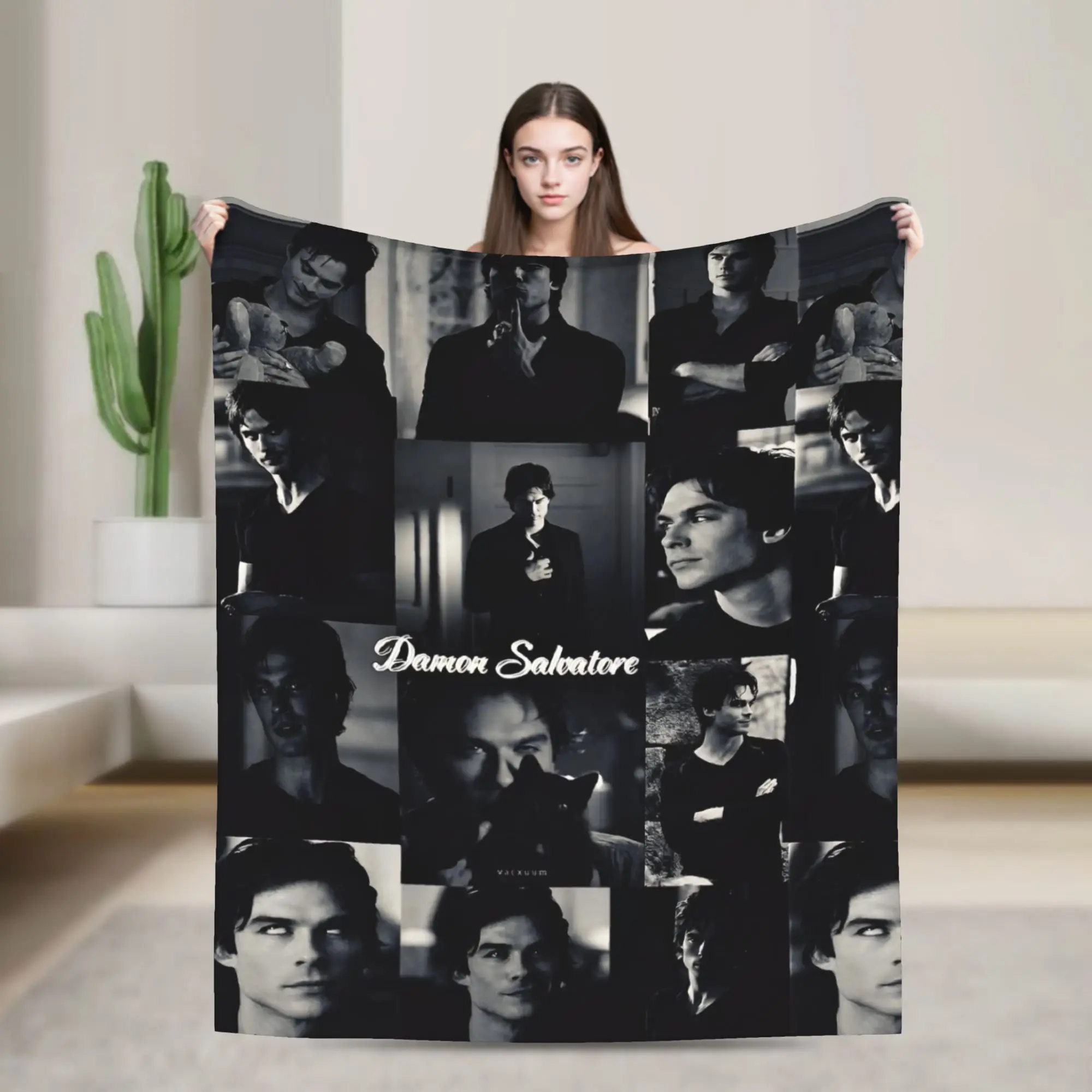The Vampire Diaries Damon Salvatore Blanket Velvet Winter   Multifunction Ultra-Soft Throw Blankets for Bedding Car Bedspreads