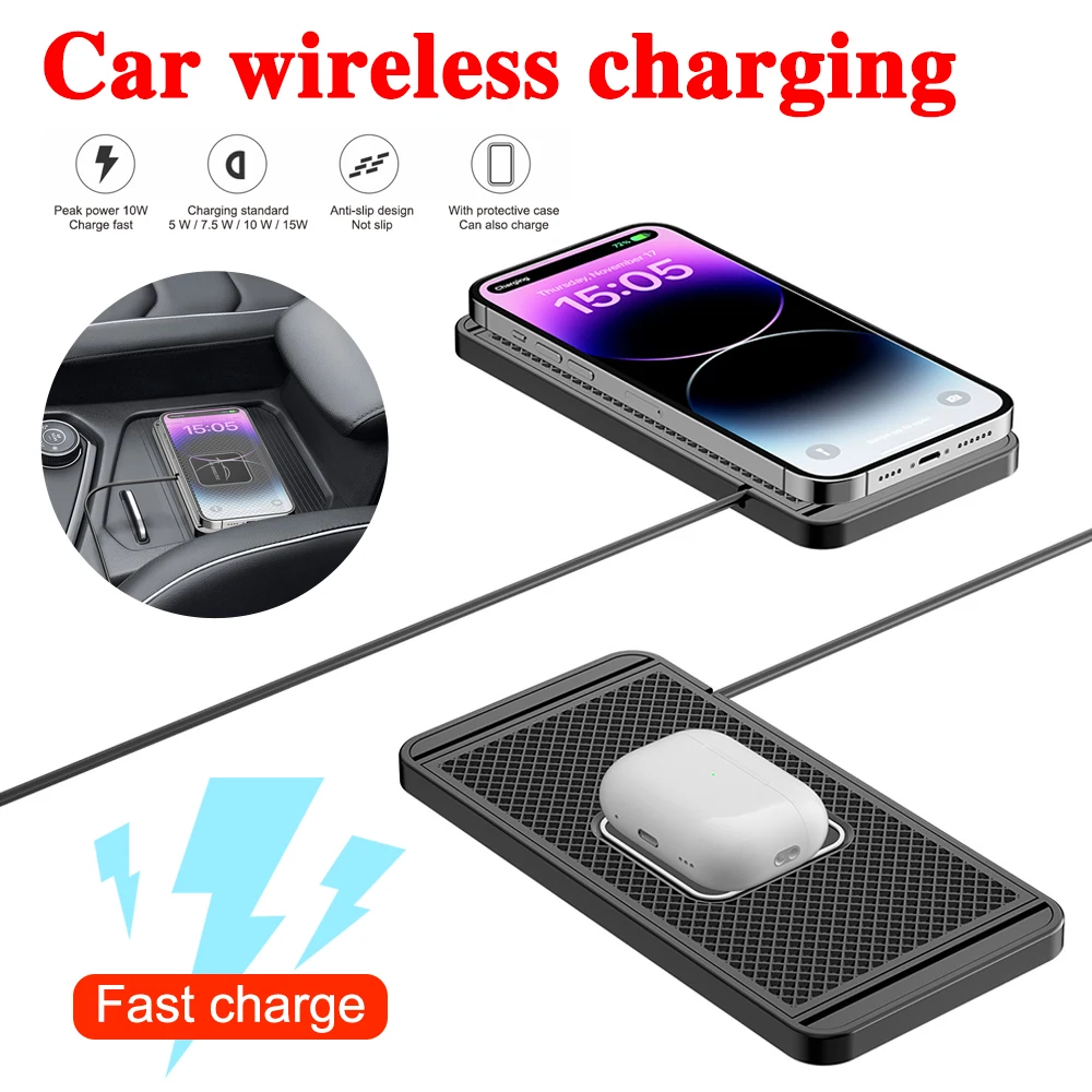 

Wireless Car Charger Silicone Anti-skid Pad Smartphone Fast Charger Adapter USB Type-C Wireless Charging Stand Car Accessories