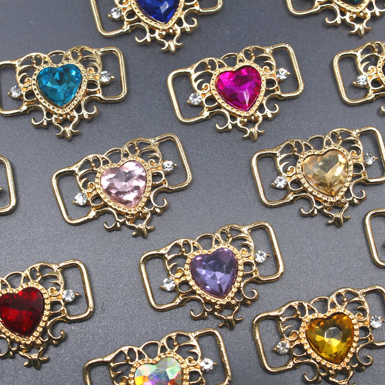 

Metal Alloy Heart Buckles for Swimming Wear Decoration, Rhinestone Bikini Connectors, Mix Color, Sewing, 10 PCs/Lot