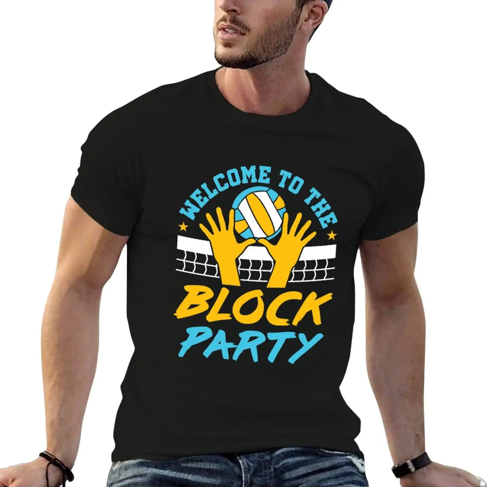 Volleyball Middle Blocker Welcome to the Block Party T-Shirt oversized graphic tee shirt mens graphic t-shirts anime