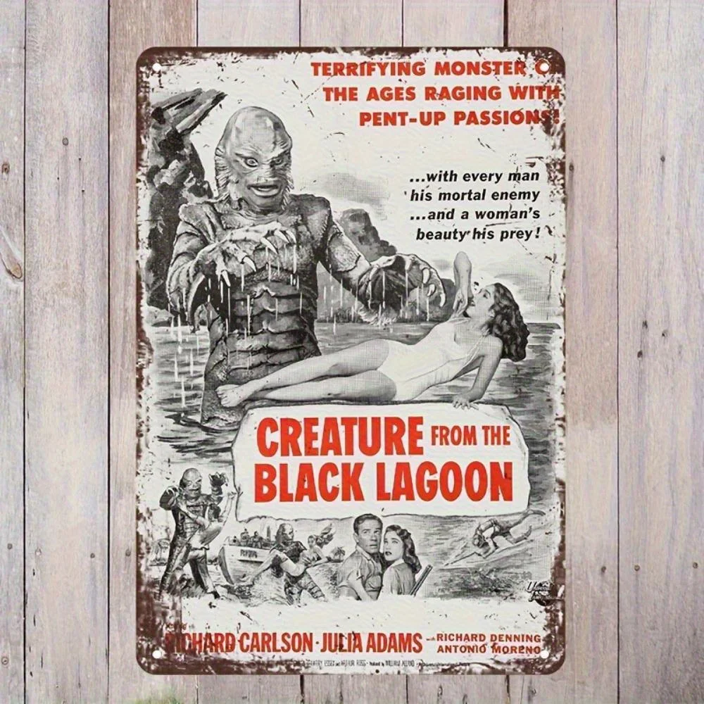 Vintage Creature from the Black Lagoon Movie Poster Metal Tin Sign - , High-Quality Print, Durable Iron Wall Art, Retro Horror