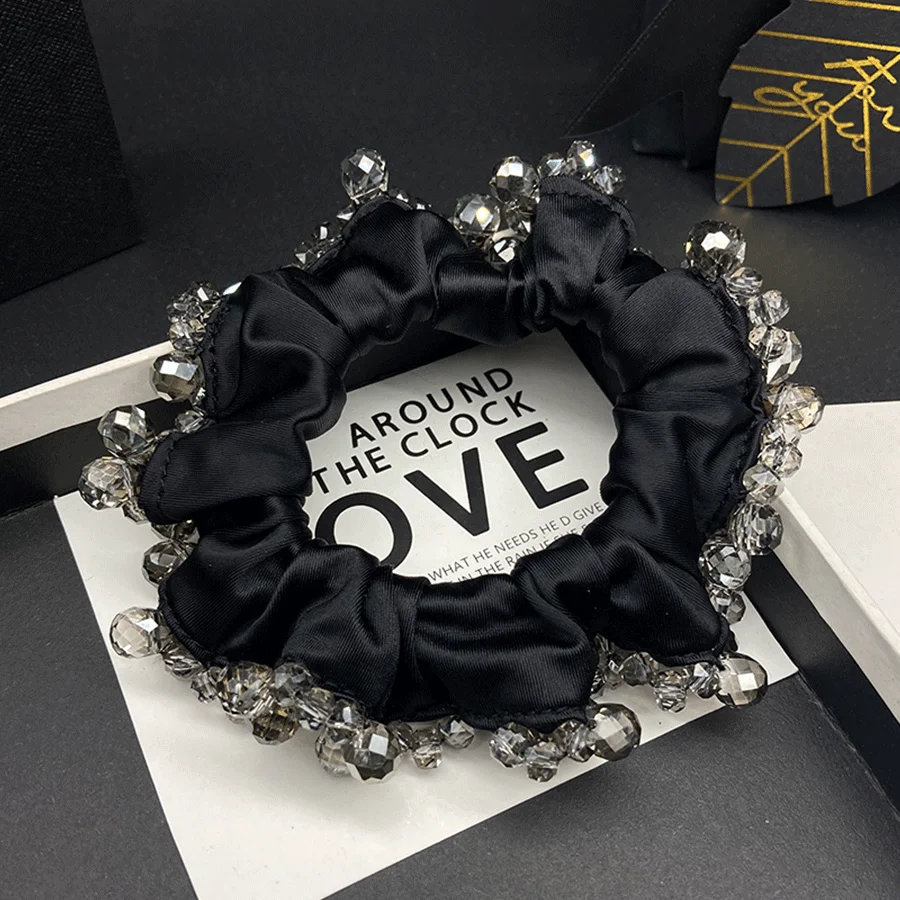 

Light luxury heavy-duty rhinestone satin large bow hair band, high-end elegant temperament, hair tie, ponytail hair rope, hair a