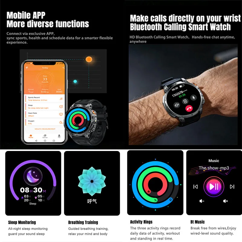 2026 New 1.46 Inch HD screen 100+sport Men fitness Smartwatch Bluetooth call GPS sport swim IP68 Waterproof Compass Smartwatch - view 4