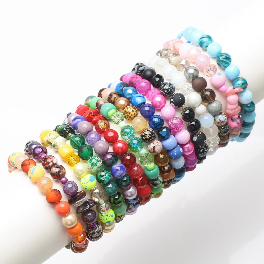 200Pcs/Box 8mm Gradient Glass Beads Loose Spacer Round Beads For DIY Making Jewelry Handmade Bracelet Necklace Earing Craft Kit