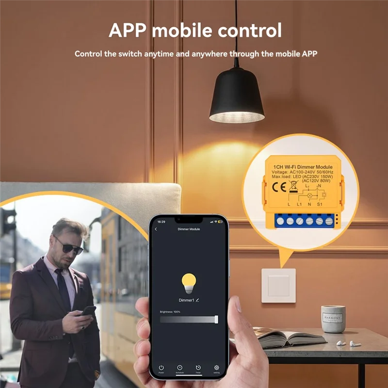 ABLN-Tuya Wifi Dimmer Switch Module المنزل الذكي DIY Breaker يدعم التحكم الصوتي في التطبيق