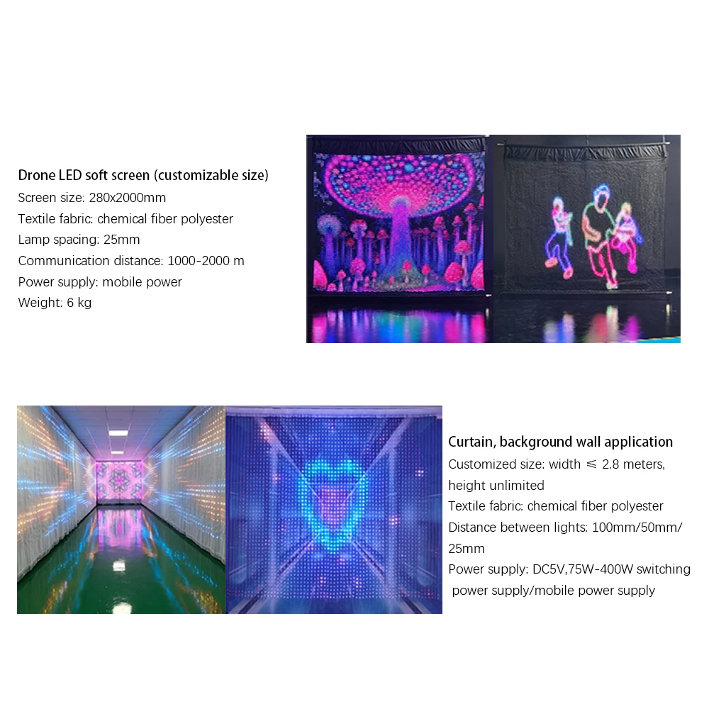 P25 Verwijderbaar Vliegend LED-scherm Flexibel LED Transparant Magisch Tapijt Scherm met drone voor reclamepresentatie