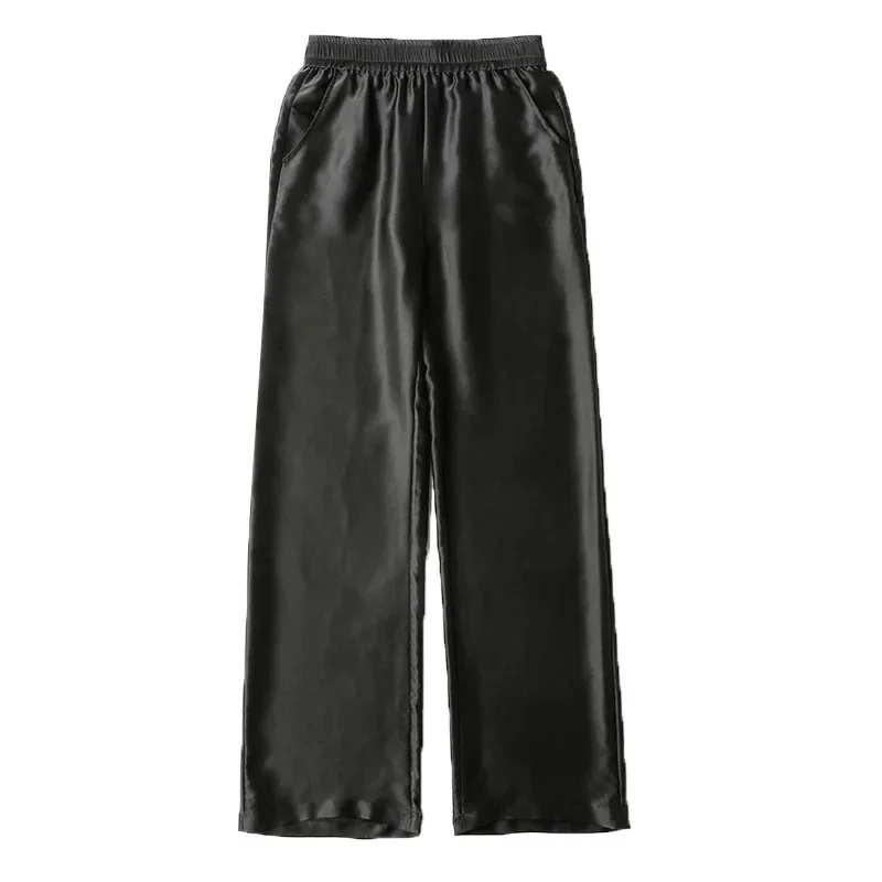 JJZM-Pantalon à jambes larges pour femmes, mode coréenne, taille haute, adt Mulberry, long, noir, été, 2024