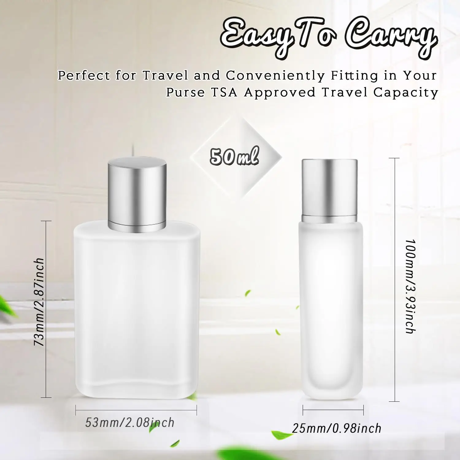 ชุดขวดน้ำหอมแก้วฝ้าพรีเมียม 2/4 ชิ้น, ขวดสเปรย์เคลือบด้านขนาด 1.69 ออนซ์ พร้อมซีลกันรั่วและหลอดหยดแบบกรวย