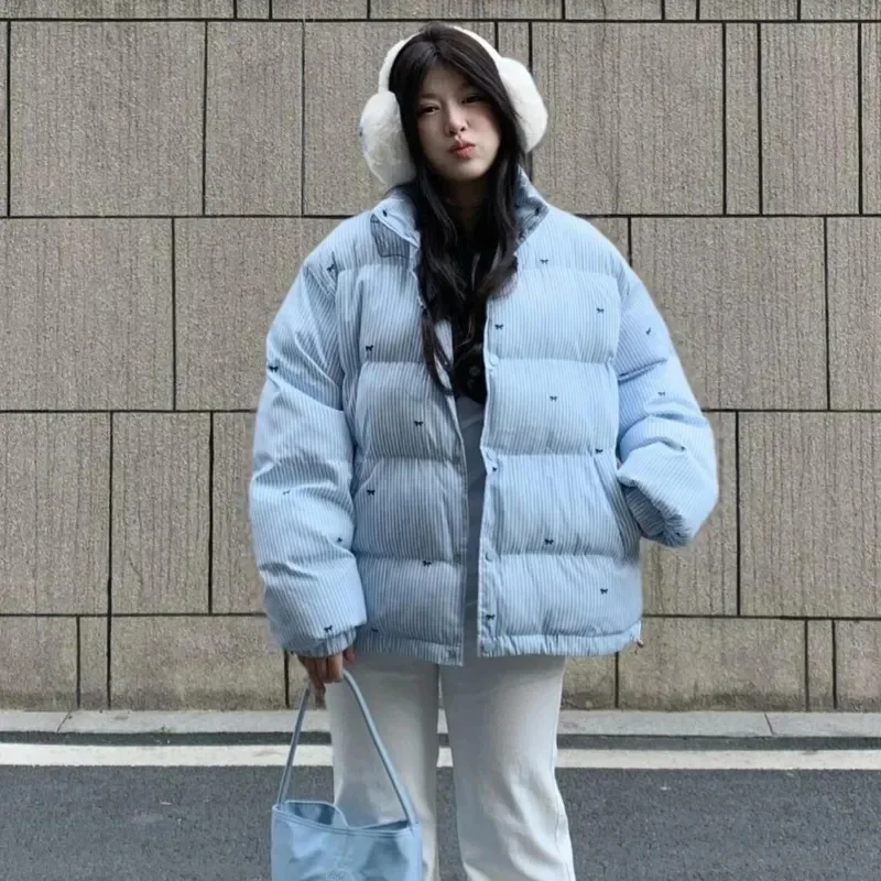 2025 冬肥厚綿コートジャケット女性のためのトレンディな多用途学生韓国スタイルルーズフィットパッド入りジャケット低身長