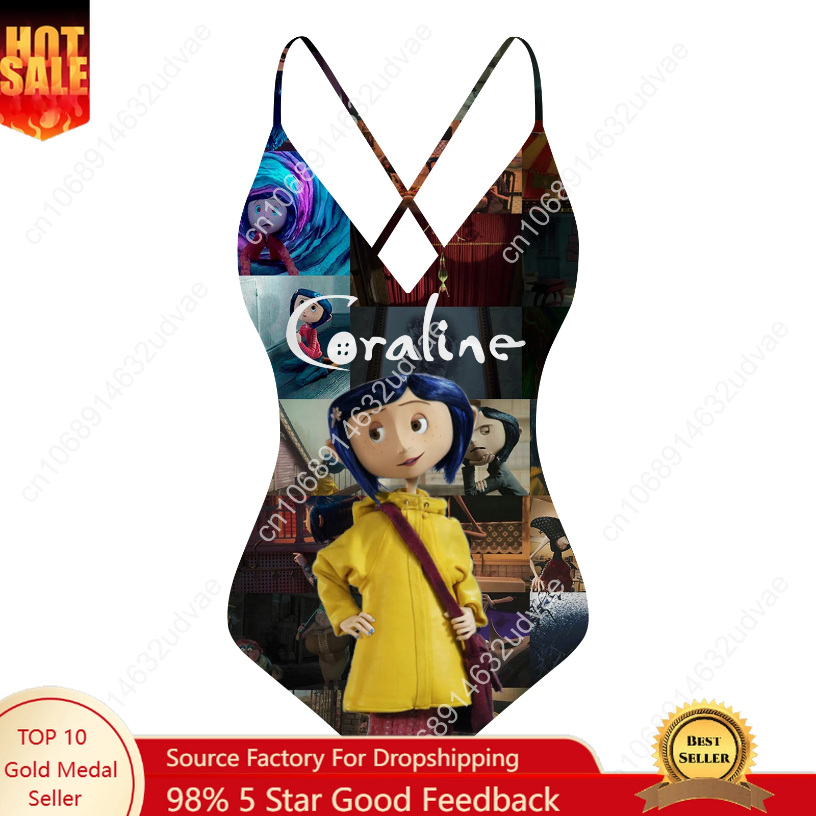 

Coraline The Secret Door V-neck Halter Back Swimsuit Womens Bathing Suits Personalized Bikini Swimwear Custom Made Beachwear