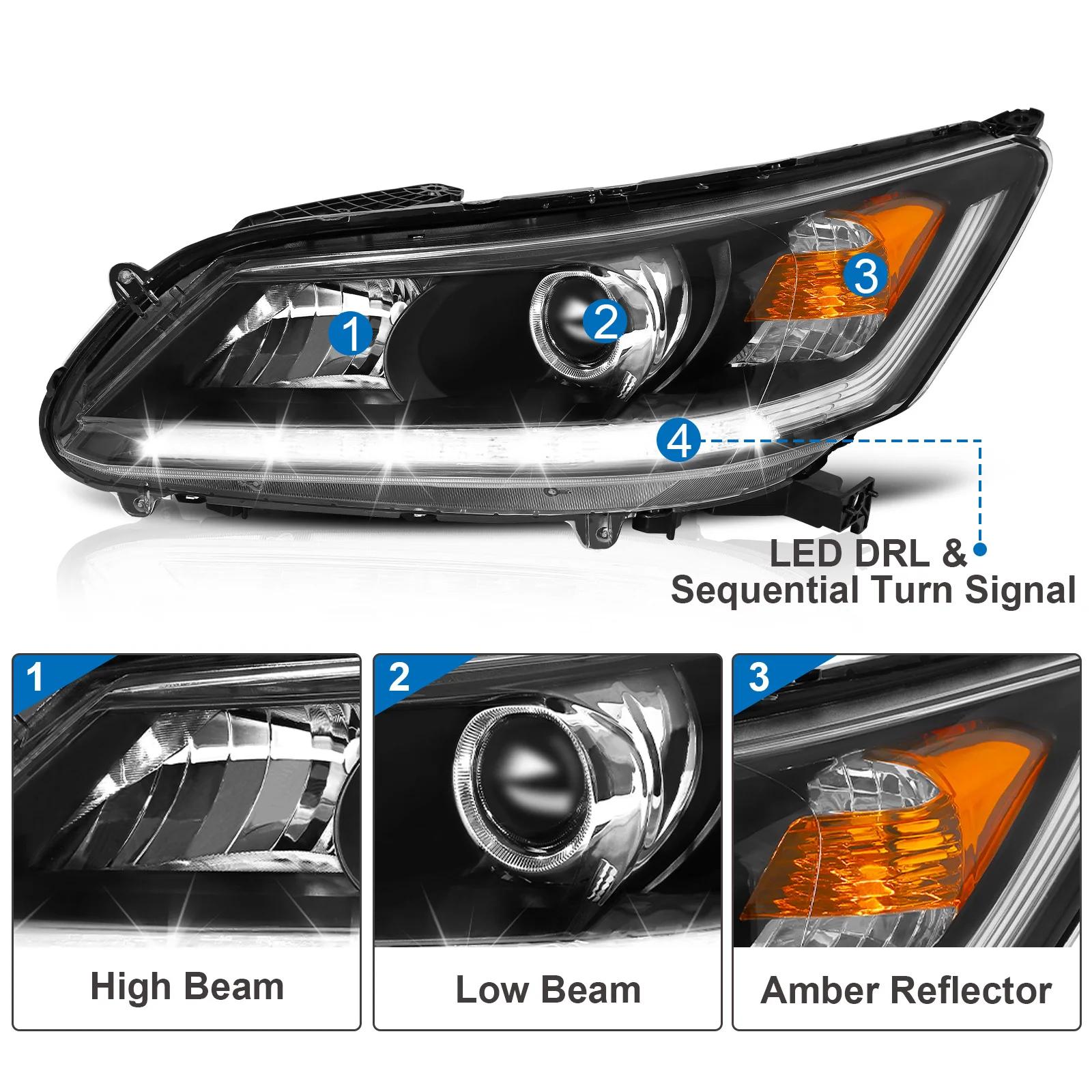 Exquisite Craftsmanship Headlight Manufacturer LED Light Strip For Honda Accord 2013-2015 33150T2AA01 33100T2AA01Auto Parts