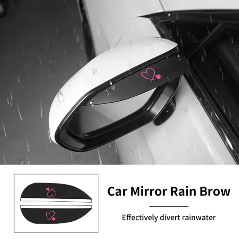 Cartoon Heart-Shaped Rain Shield for Rearview Mirror, Car-Mounted Reflective Mirror Rain Guard, Reversing Mirror Rain Protection