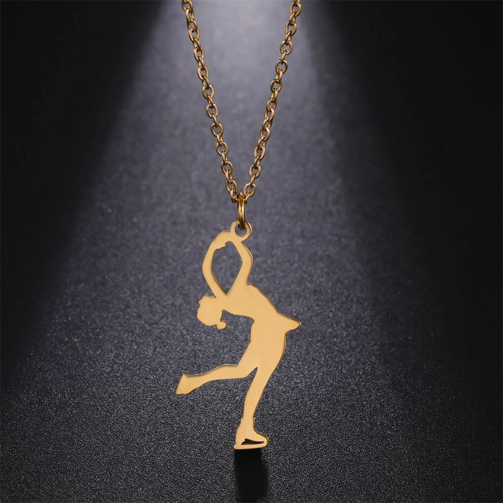 Jeshayua Figure Skating Stainless Steel Pendant Necklace For Women Fashion Jewelry Party Women\'s  Personality Necklace