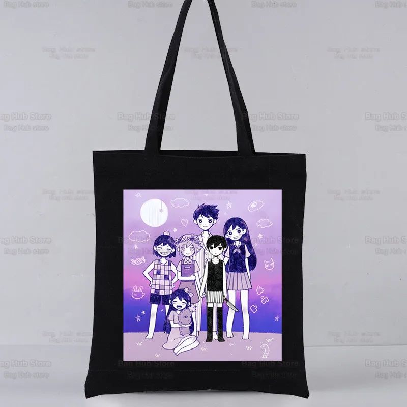 Omori-Bolso de lona negro de dibujos animados para mujer, bolsa de mano de Manga Kawaii, Harajuku, informal, Eco Shopper, bolsos de hombro para niña