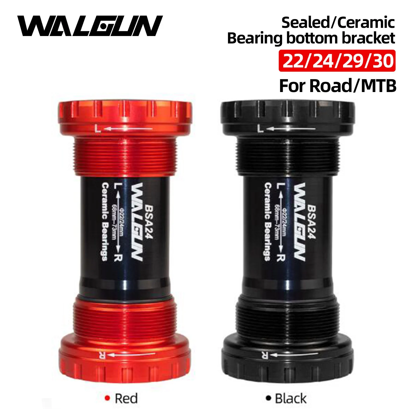 Walgun Bicycle Bottom Bracket BSA Thread Kit Road MTB Bike Frame 68/73 for Axis 24/22 and 29/30mm for Shiman SRM GXP Crankset