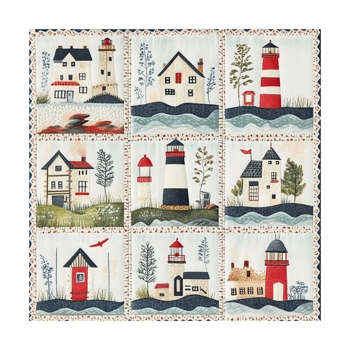 1 Stück 40x40 cm/15,74 Zoll, 11Ct/14Ct Kreuzstich-Set, DIY Valentinstagsgeschenk, Stickerei-Set für Festlichkeiten, Leuchtturm-Quilt – Detail 3