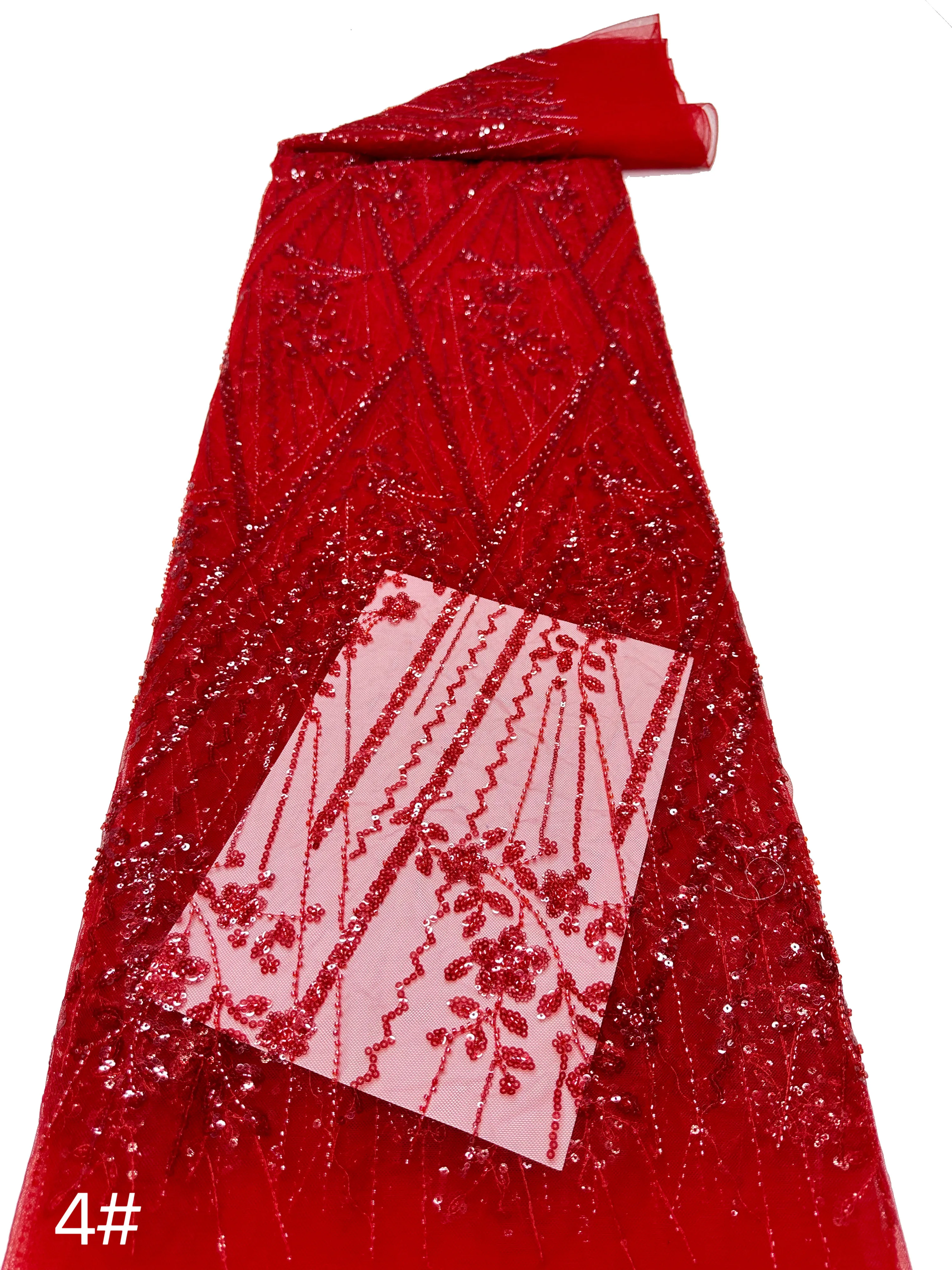 Vestidos de noche de fiesta para mujer, diseño Popular clásico de África, encaje de red de lentejuelas hecho a mano de alta calidad con cuentas, 5 yardas, 2024