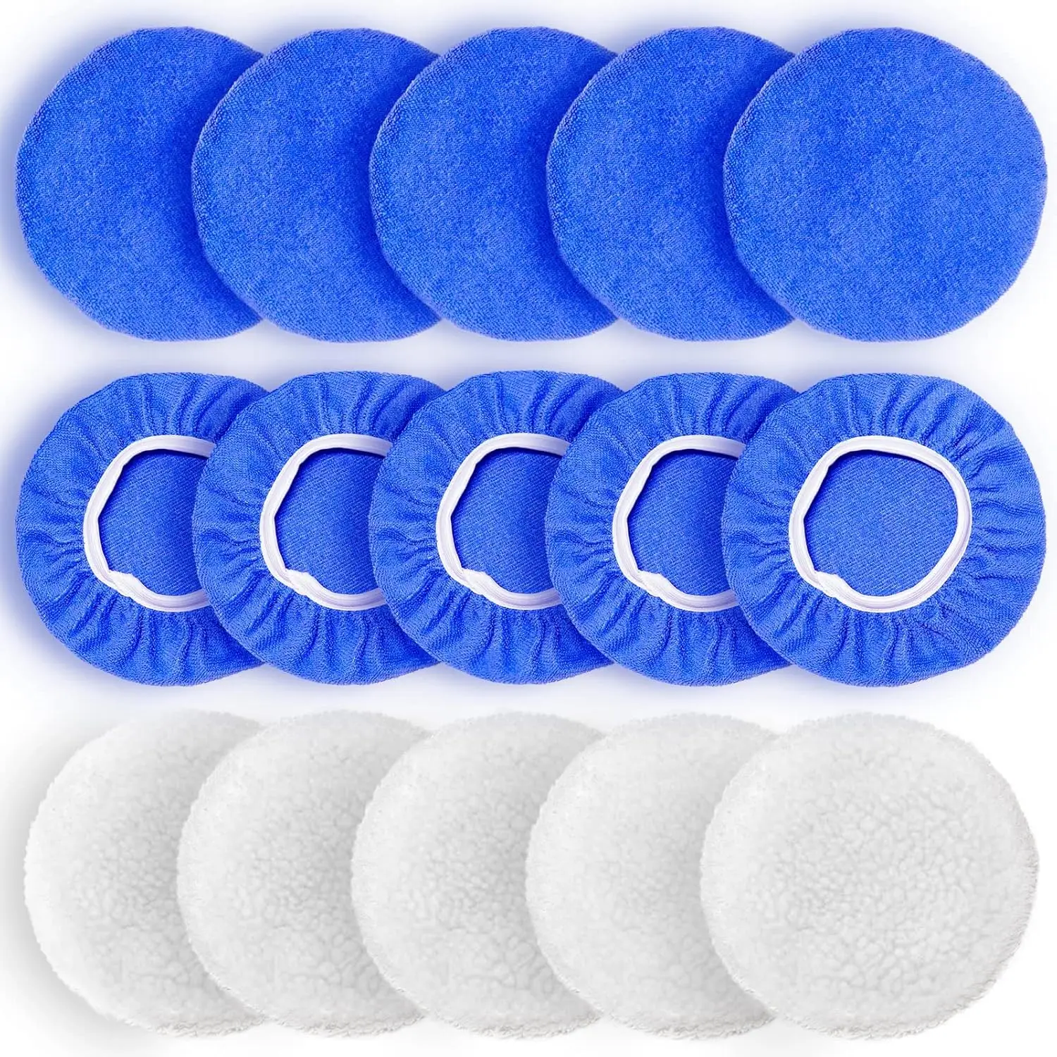 

15Pcs Car Polishing Pads, 10 Microfiber + 5 Woollen, for 5-6 Inch Polishers