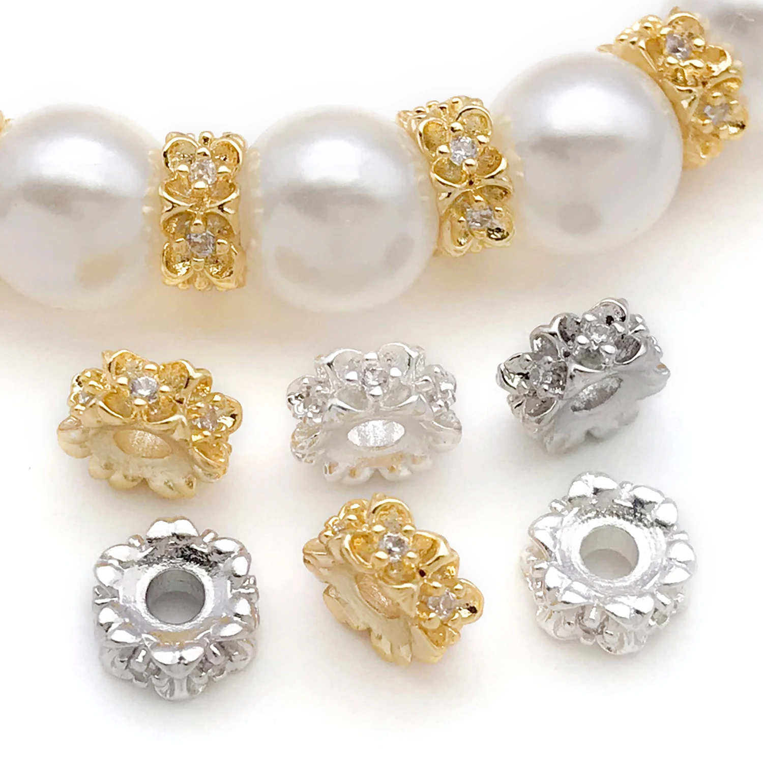 

5 шт. позолоченных латунных бусин-ронделей с цирконами и кристаллами, круглые разделительные бусины для изготовления ювелирных изделий своими руками