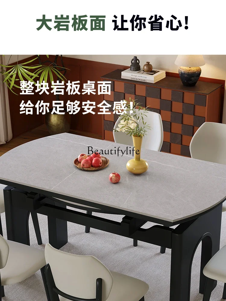 

01 Solid wood rock slab dining table and chair combination modern simple small apartment, square and round dual-purpose retracta