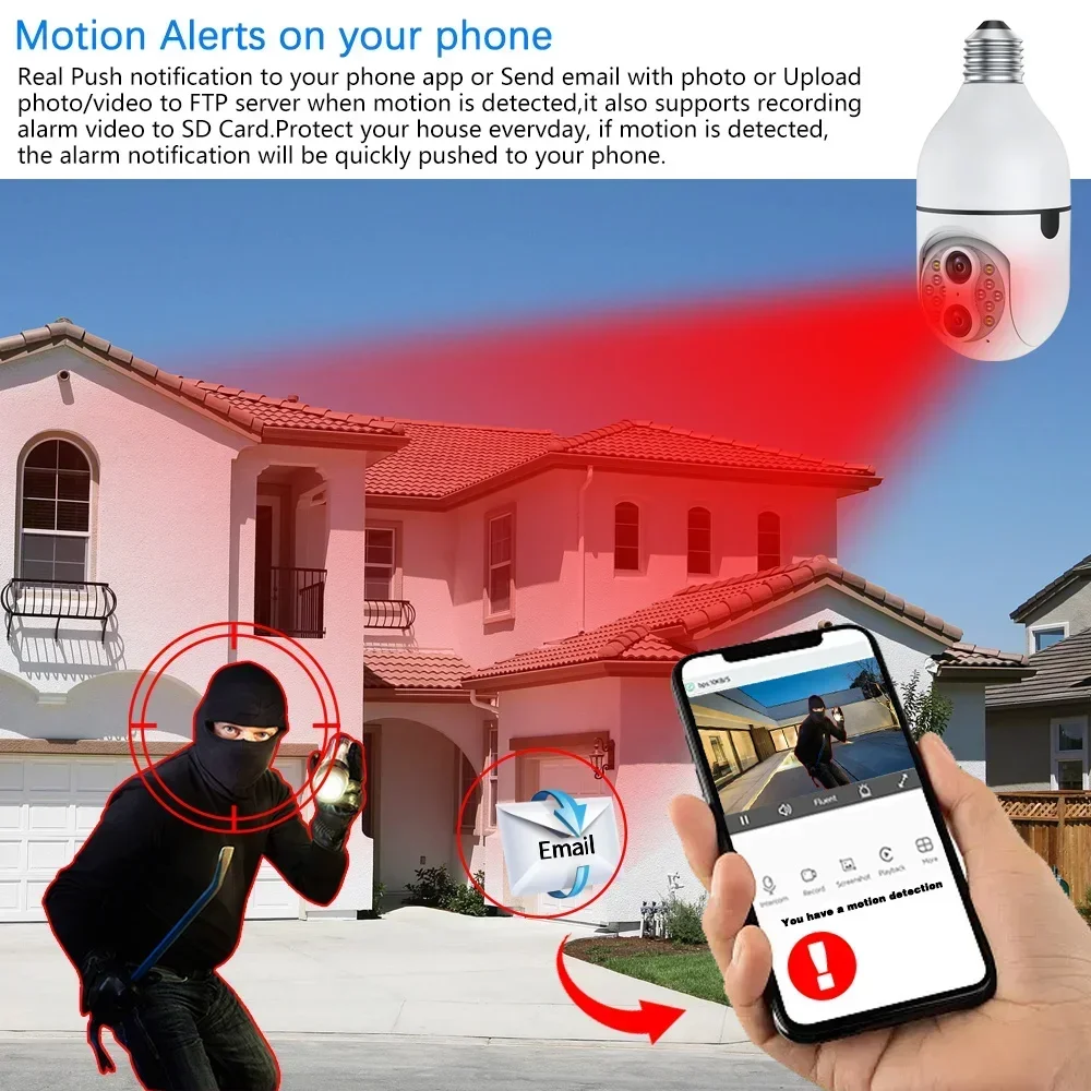 Dual Lens E27 Bulb Camera 8MP 4K WiFi Baby Monitor 10X PTZ Zoom Auto Tracking Indoor Video Surveillance Home Security Floodlight