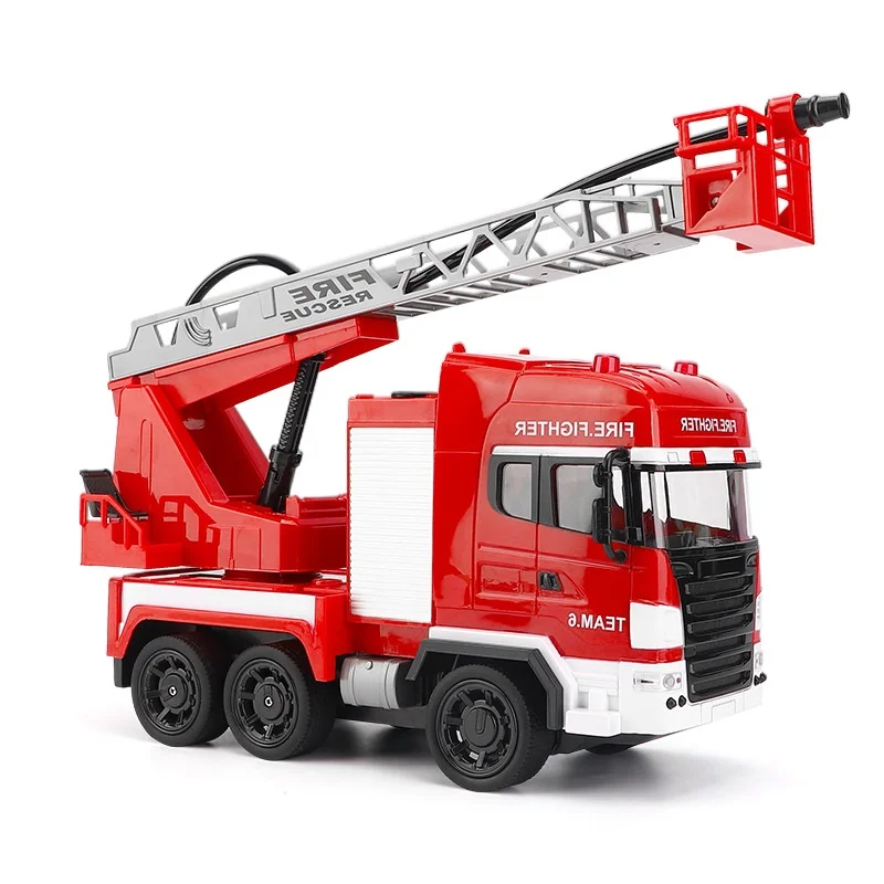 Remote Control Fire Ladder Truck para Crianças, Elétrica, One-Key, Simulação de Água, Rescue Sound and Light Lift, Brinquedos para Meninos, Novo