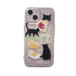 Creative Air Cushion Black Cat Transparent Case for iPhone 15 14 13 Pro Max Plus Back Phone Cover for 12 11 Pro Max X XS Max