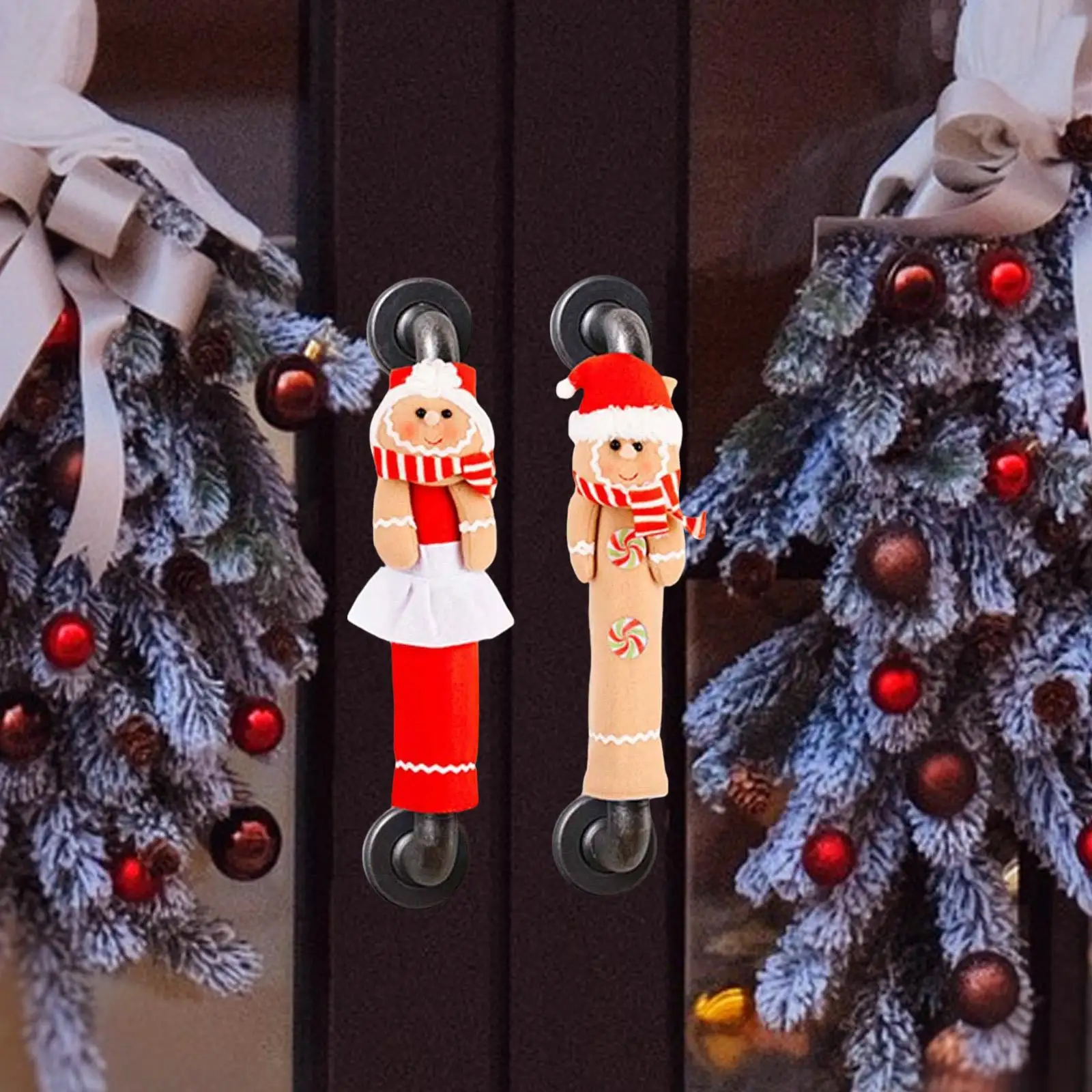 قطعتان من أغطية مقبض ثلاجة عيد الميلاد لثلاجة فريزر غسالة الأطباق