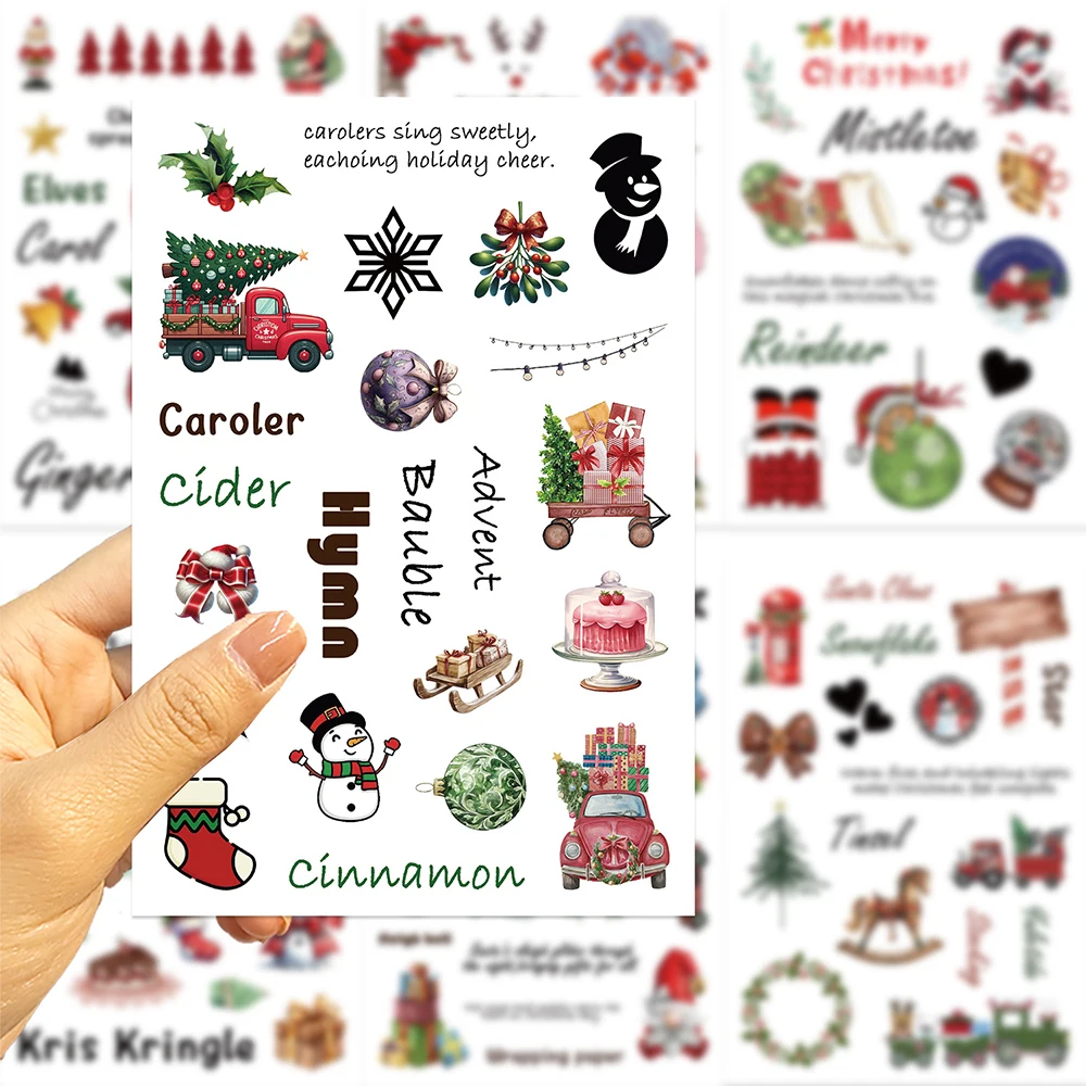 8/16Sheets Christmas Cartoon Sticker Funny Snowman Santa Claus Anime Stickers Christmas Party Decoration Decals Toys Gifts
