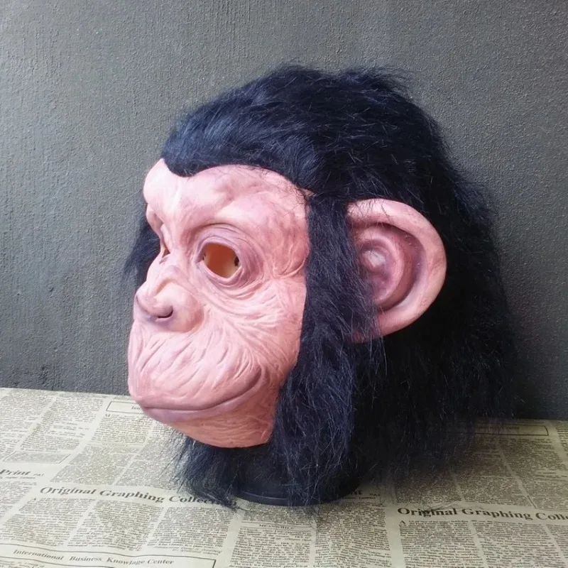 ハロウィン動物マスク ラテックス製 フルヘッド コスプレコスチューム パーティー用小道具 ノベルティ 面白い猿 ゴリラ オランウータンマスク (ヘア付き)