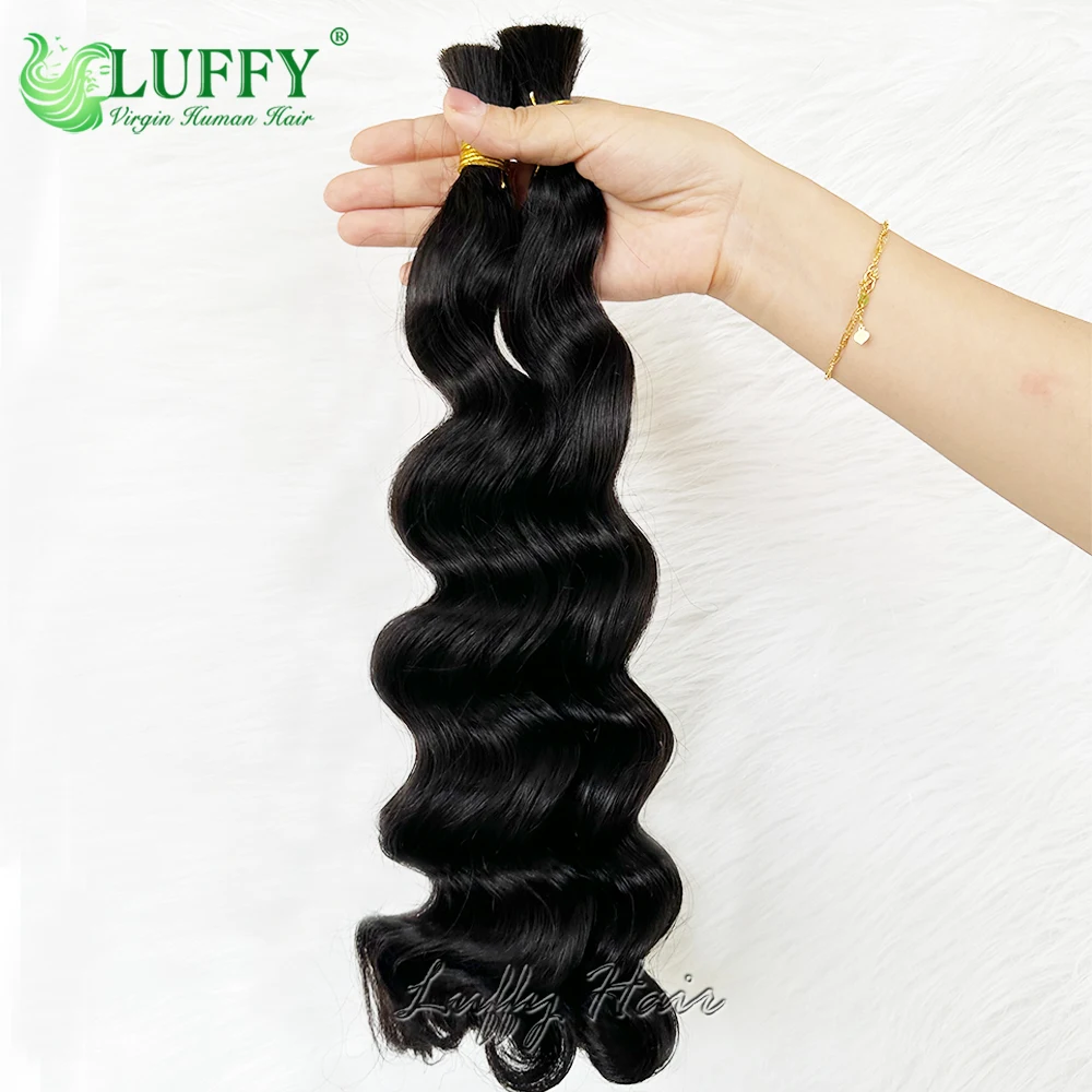 At-Extensions de cheveux humains Deep Wave pour tressage, 100% cheveux humains non transformés, vrac birman, sans trame