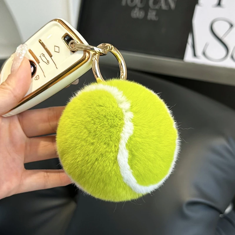 New Creative Cute Little Net Real Rex Rabbit Hair Car Key Chain Backpack Pendant Plush Ball Cute Keychain Real Rabbit Hair