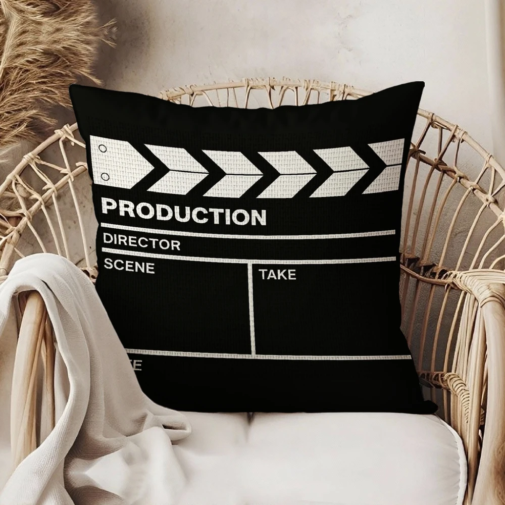 Square Throw Pillow Case Black Movie Clapperboard Production Director Scene Take Print For Living Room Sofa Bedroom Home Decor