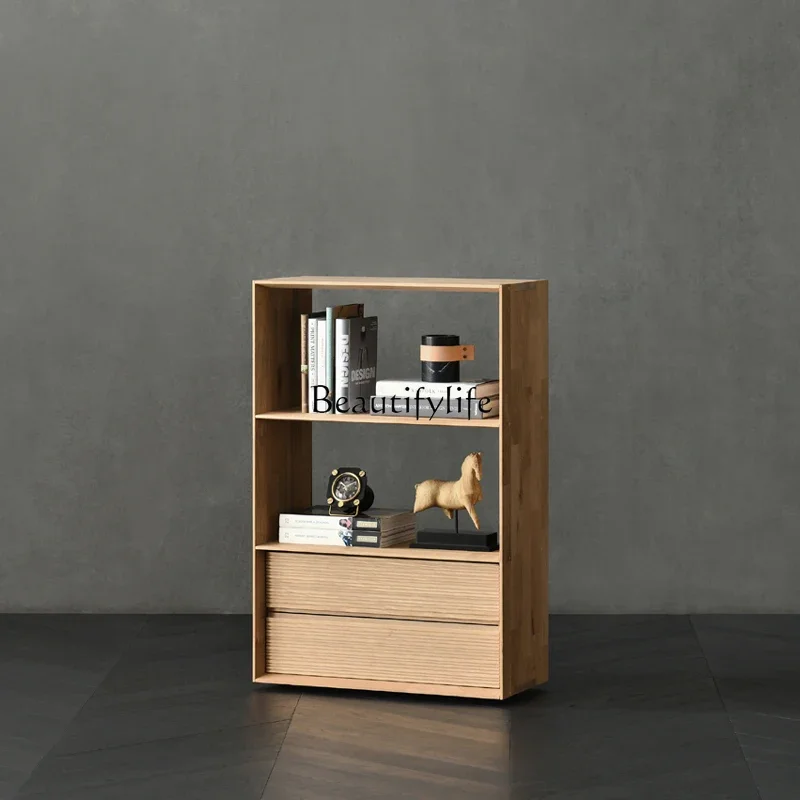 

FG26Japanese-Style Solid Wood Bookcase Small Apartment Living Room Floor Shelf Simple Sofa Hallway