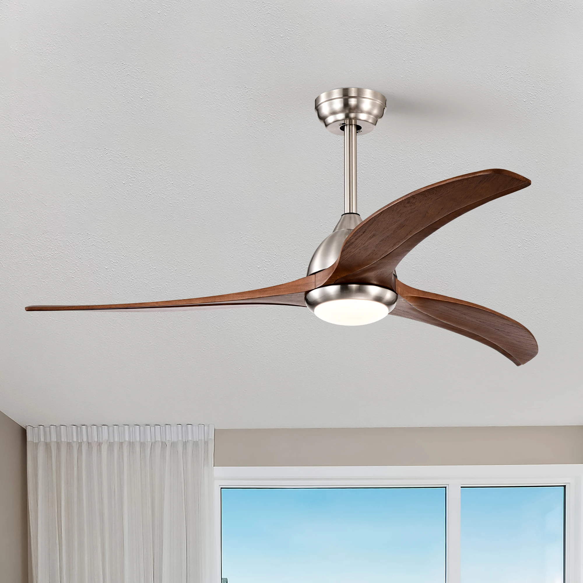 52 inch large sand nickel color ceiling fan light 3 fan blades 6 wind speeds mute timer black friday home for living room