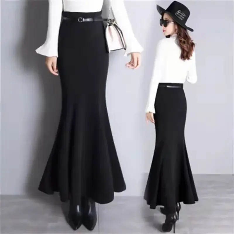 Fishtail Skirt 2024 Autumn and Winter Fashion New Korean Version Dress Elegant Versatile Slim Fit Elastic High Waist C44