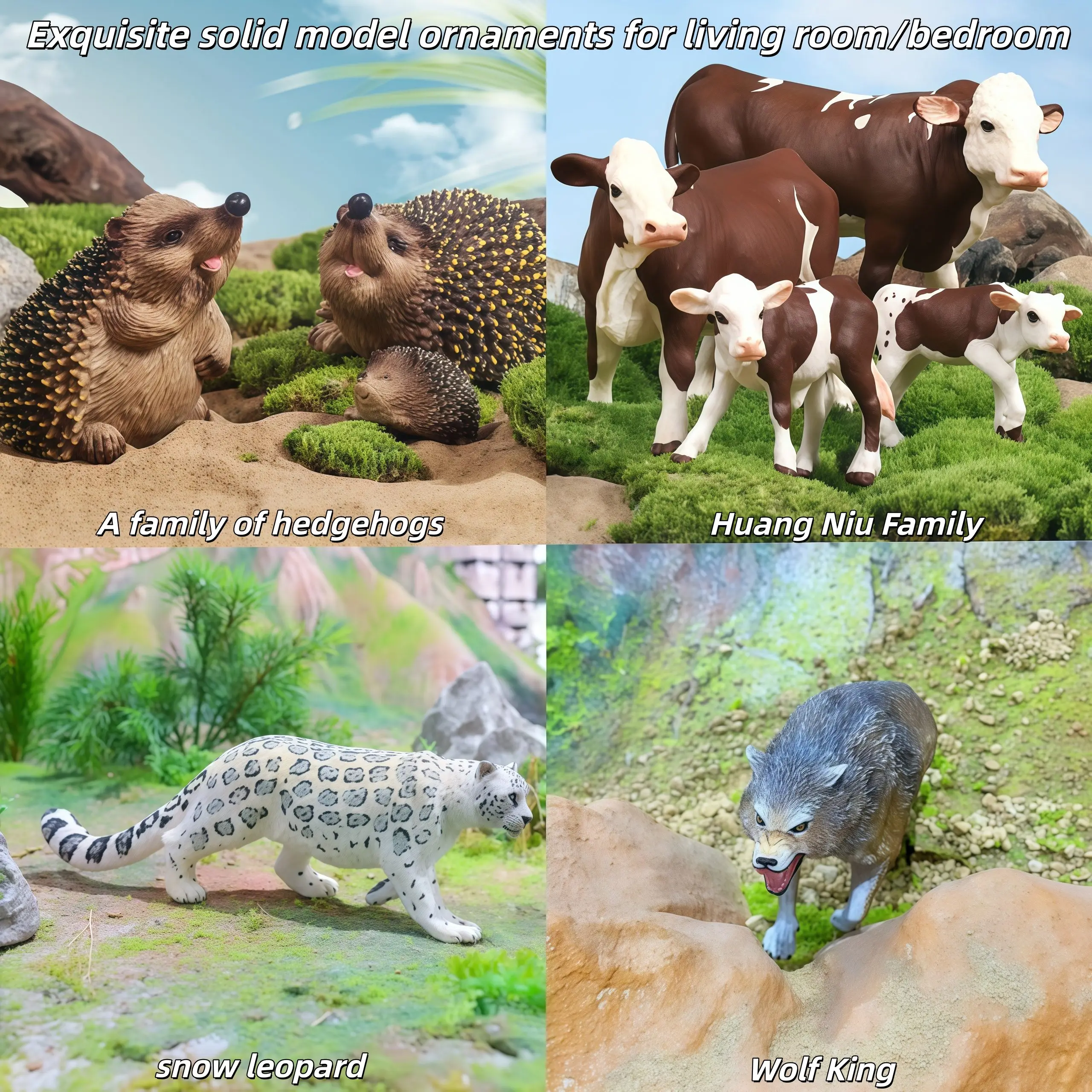 Solid wild animal wolf Simmental yellow cattle hedgehog snow leopard suitable for home decoration desktop display