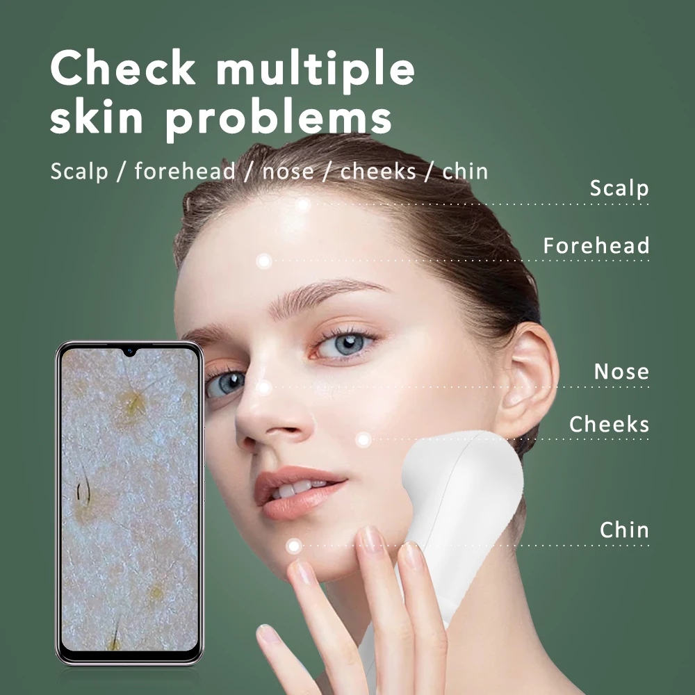 Dermatoscópio sem fio, máquina analisadora de pele, profissional, portátil, detector de couro cabeludo, alta ampliação, câmera de poros, beleza facial