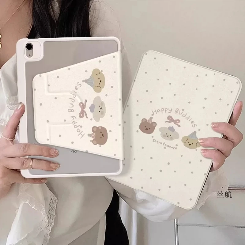 Korean Cute Cartoon Puppy Tablet Case For iPad Pro 12.9in Air7 10th 11th iPad Pro 11 13in 2025 M4/5 MINI Anti-fall Rotate Cover