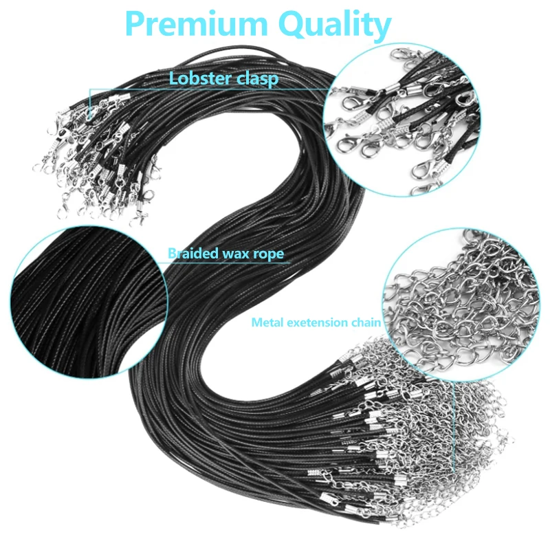 가죽 목걸이 체인 팔찌 코드 걸쇠 펜던트, 대량 왁스 로프 목걸이 스트링, 보석 만들기 용품, 50-100 개