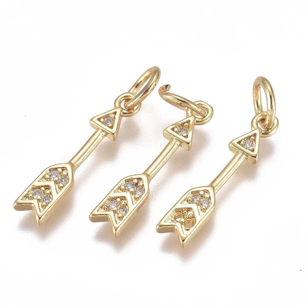 20pcs Arrow Brass Micro Pave Cubic Zirconia Pendants Real 18K Gold Plated for Dangle Earring Bracelet DIY Jewelry Making Crafts