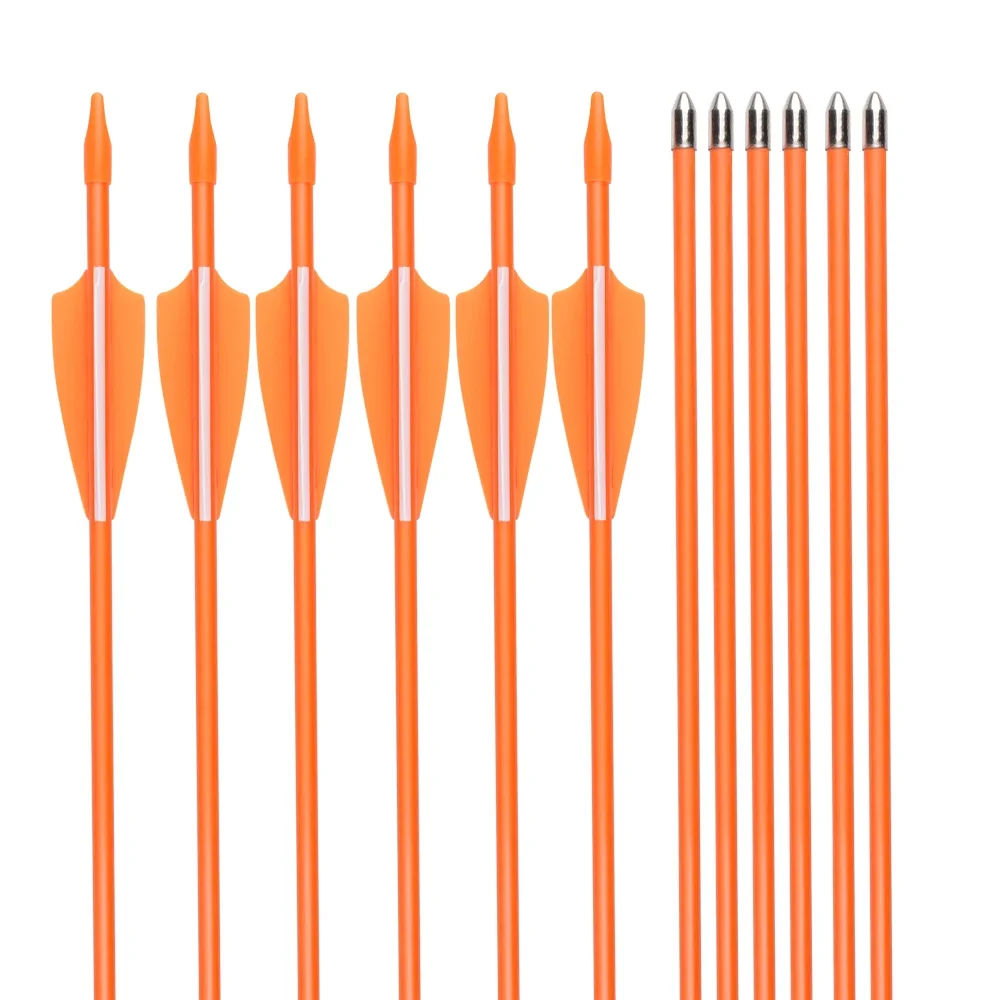 

12 шт., стрела из стекловолокна, оранжевая, 24 дюйма, 26 дюймов, тренировочные стрелы для молодежи, тренировочная стрела для детей и женщин, изогнутый лук для стрельбы из лука