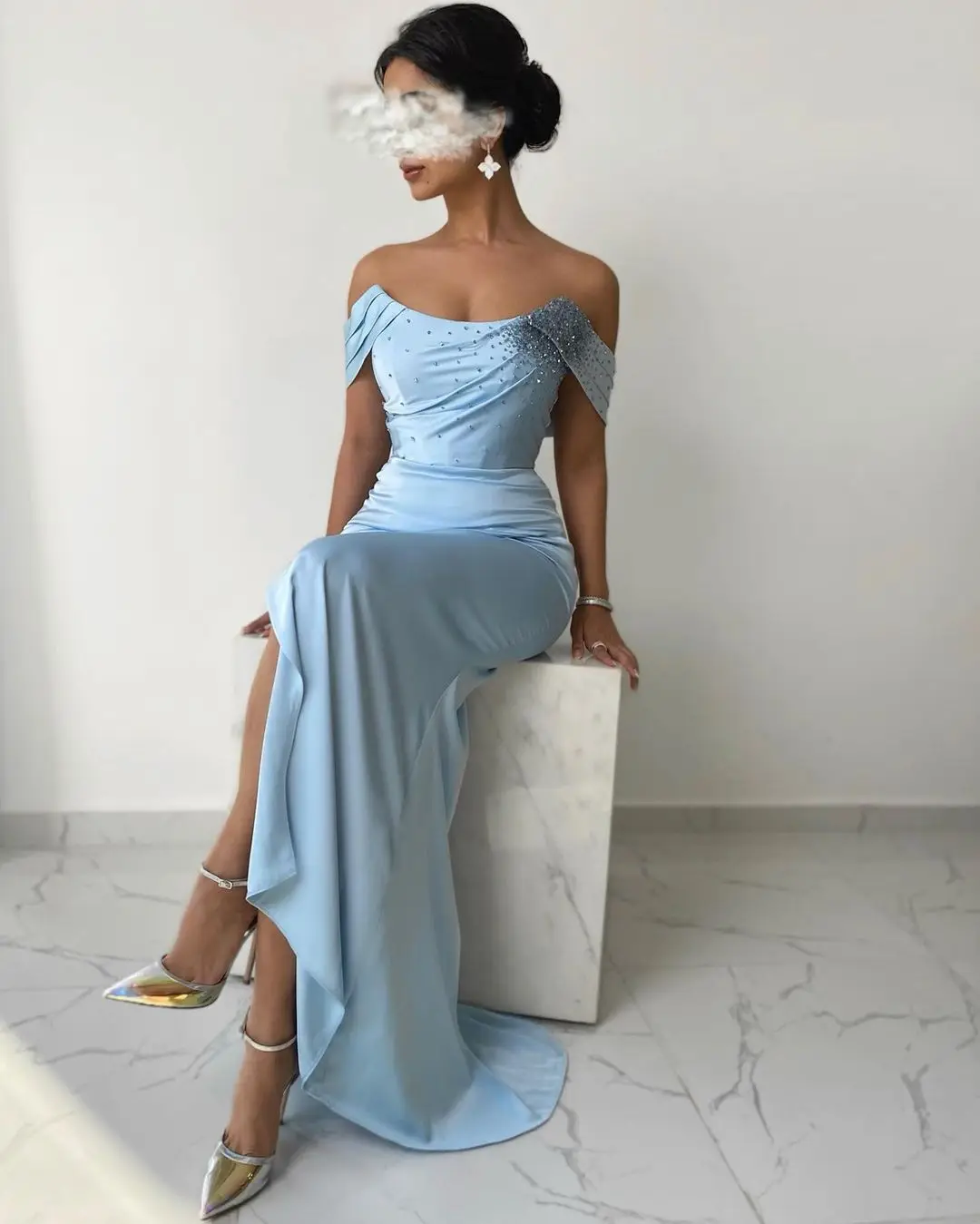 Beads Off Shoulder Evening Dress Sleeveless Slit Mermaid Formal Dresses Arabia Elegant Party Dresses For Women 2023 платье