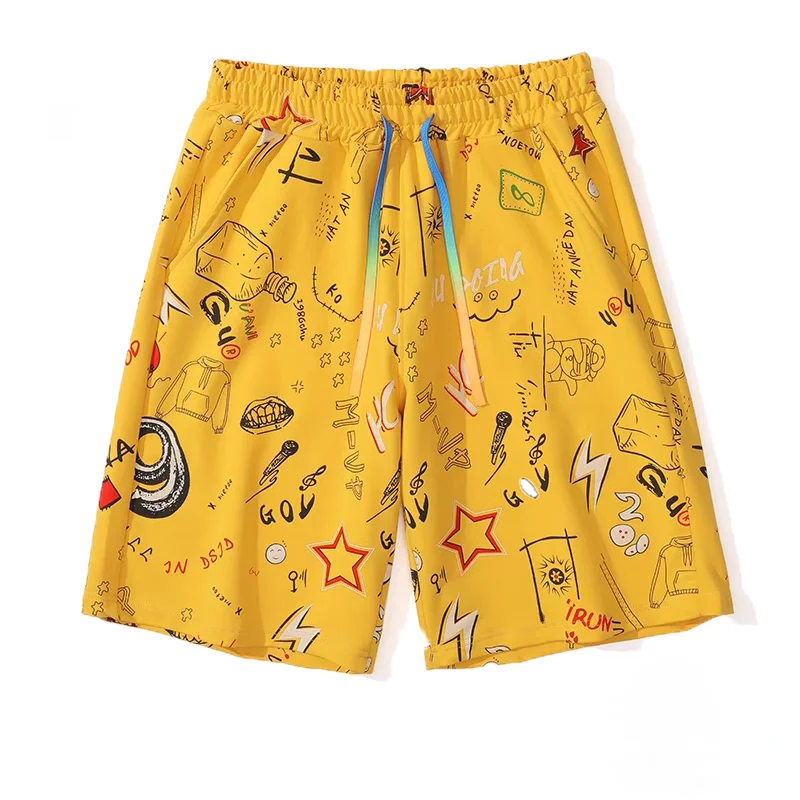 Shorts Men's Summer Beach Loose Floral Pinnie Pants Men's Casual Outfits Handsome Cartoon Graffiti Prints