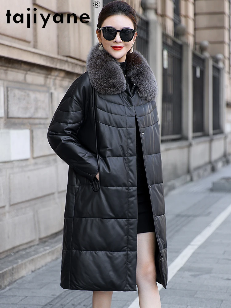 TAJIYANE 100% pelle di pecora Piumino Donna Collo di pelliccia di volpe Piumino d'oca bianca Giubbotti in vera pelle Inverno Donna Abbigliamento 2025