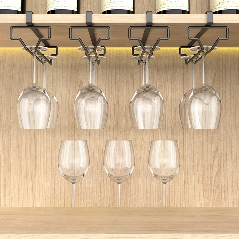 Suporte de Metal para Taças de Vinho Sem Furos, Prateleira Suspensa para Armazenamento Sob o Armário, Acessórios de Bar de Lu...