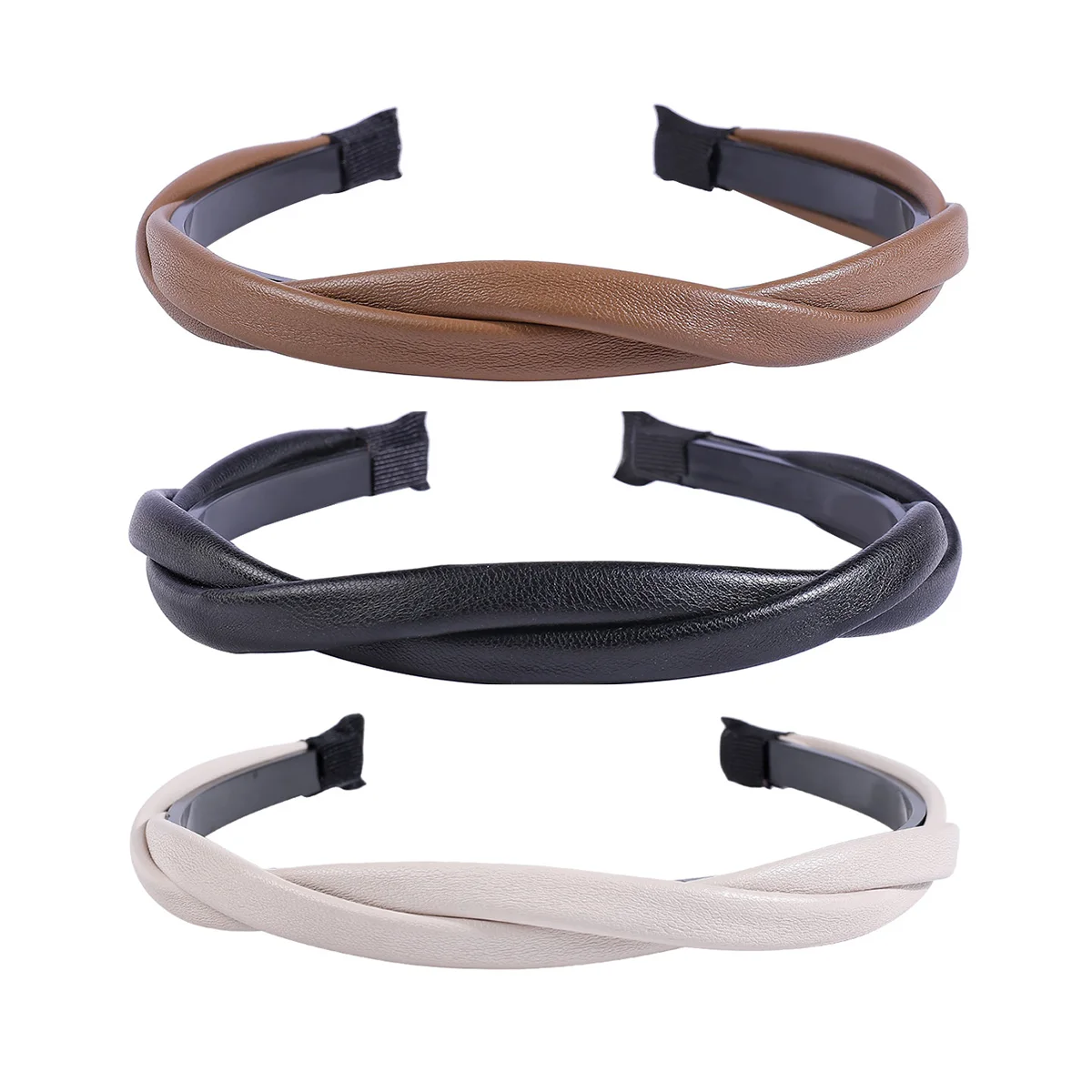 New Pu Leather Braided Headband Coffee Beige Black Twisted Hairband Women Girls Simple Hair Band Women Hair Accessories