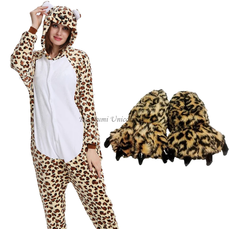 New Onesies Unisex Leopard Kigurumi Unicorn Animal Women\'s Pajamas Adults Winter Bear Sleepwear Anime Costumes Cartoon Jumpsuit