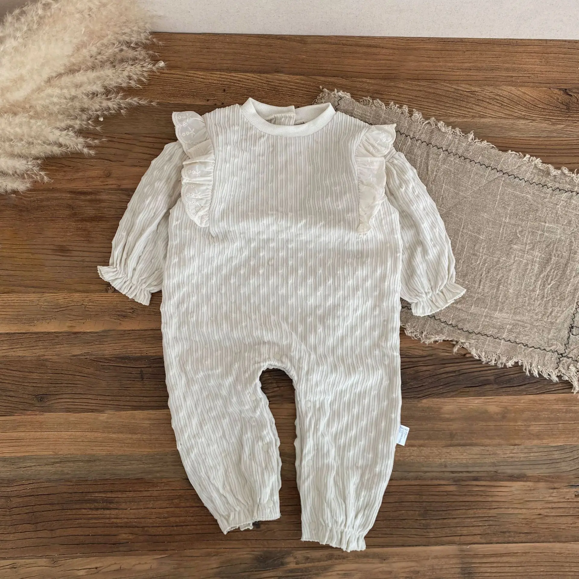 

2024 Autumn Baby Girl Long Sleeve Romper Solid Color Infant Toddler Corduroy Jumpsuit 0-24M Newborn Girls Clothes